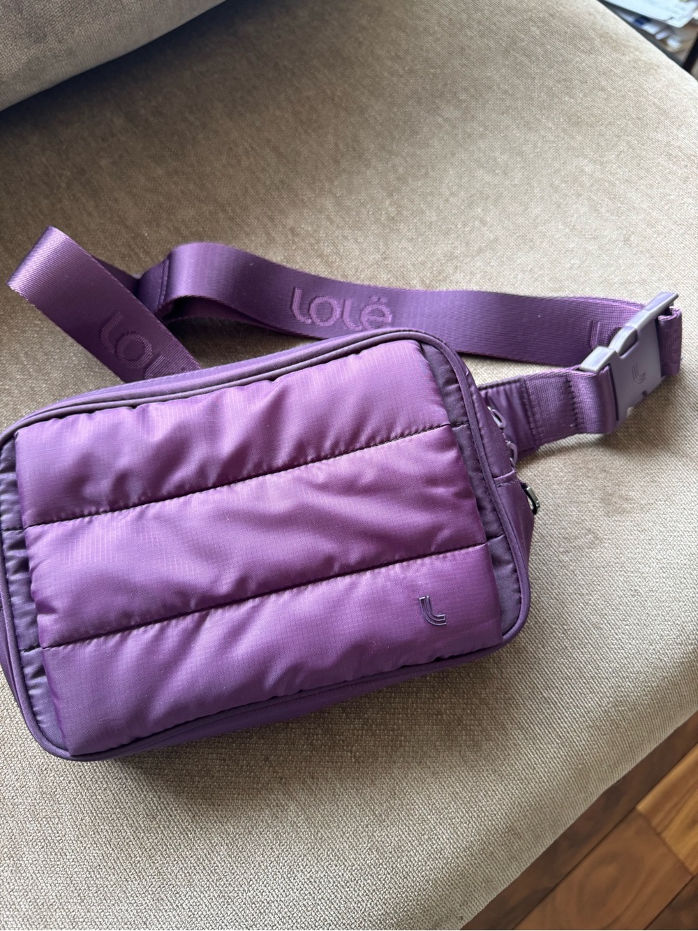 Lole Purple Quilted Hand Warmer Crossbody Belt Bag NWOT